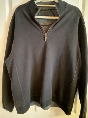 Tommy Bahama Men’s Gray/Black 1/4 Zip Reversible!! Pull Over Size Large